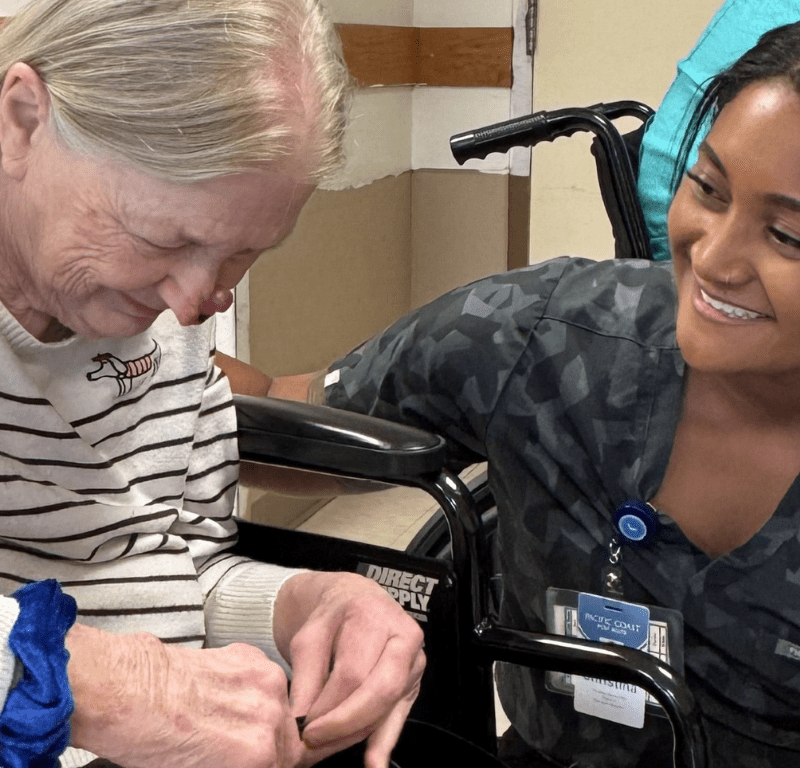 Memory care patient being supported by skilled nursing staff